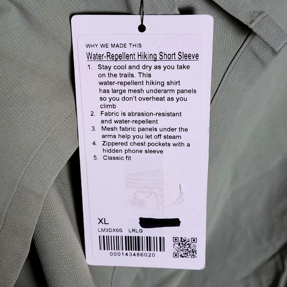 NEW Lululemon Water-Repellent Hiking Short Sleeve Snap Up Shirt LM3DX6S Men's XL - Picture 8 of 8